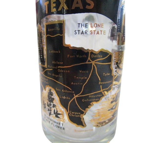 Vintage Texas Gold Black Tourist Beer Mug Map Alamo Big Bend DFW Galveston GUC - Picture 8 of 16